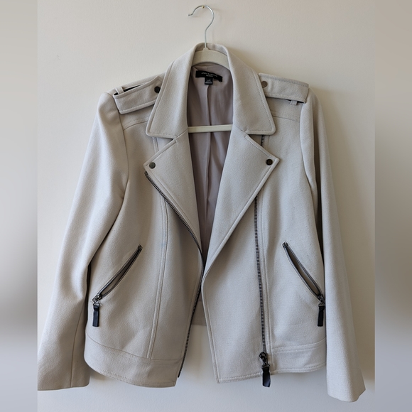 Creme Motorcycle Jacket - Ann Taylor - Size L - Petite - Picture 2 of 6